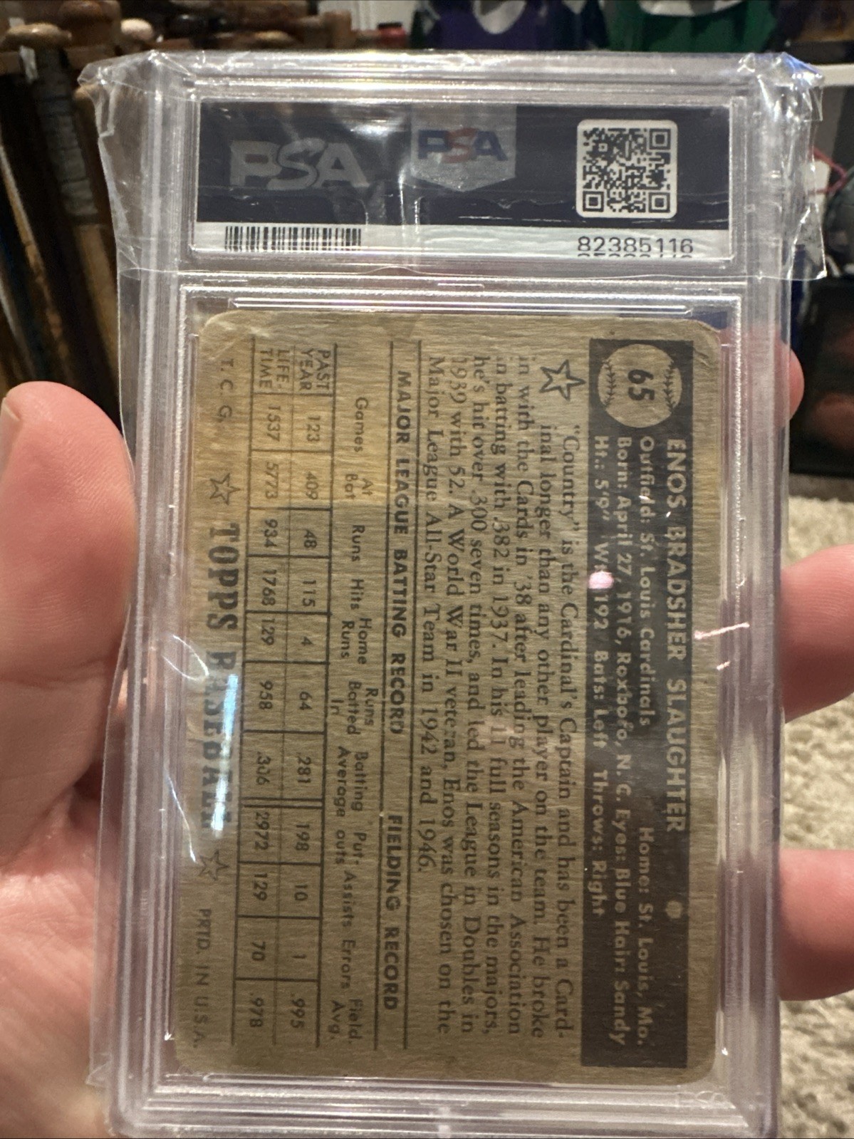 1952 Topps - Enos Slaughter #65 Black Back view 2