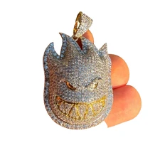 Ghost Character Iced Out Pendant 14K Gold Plated + Steel AntiTarnish Rope Chain