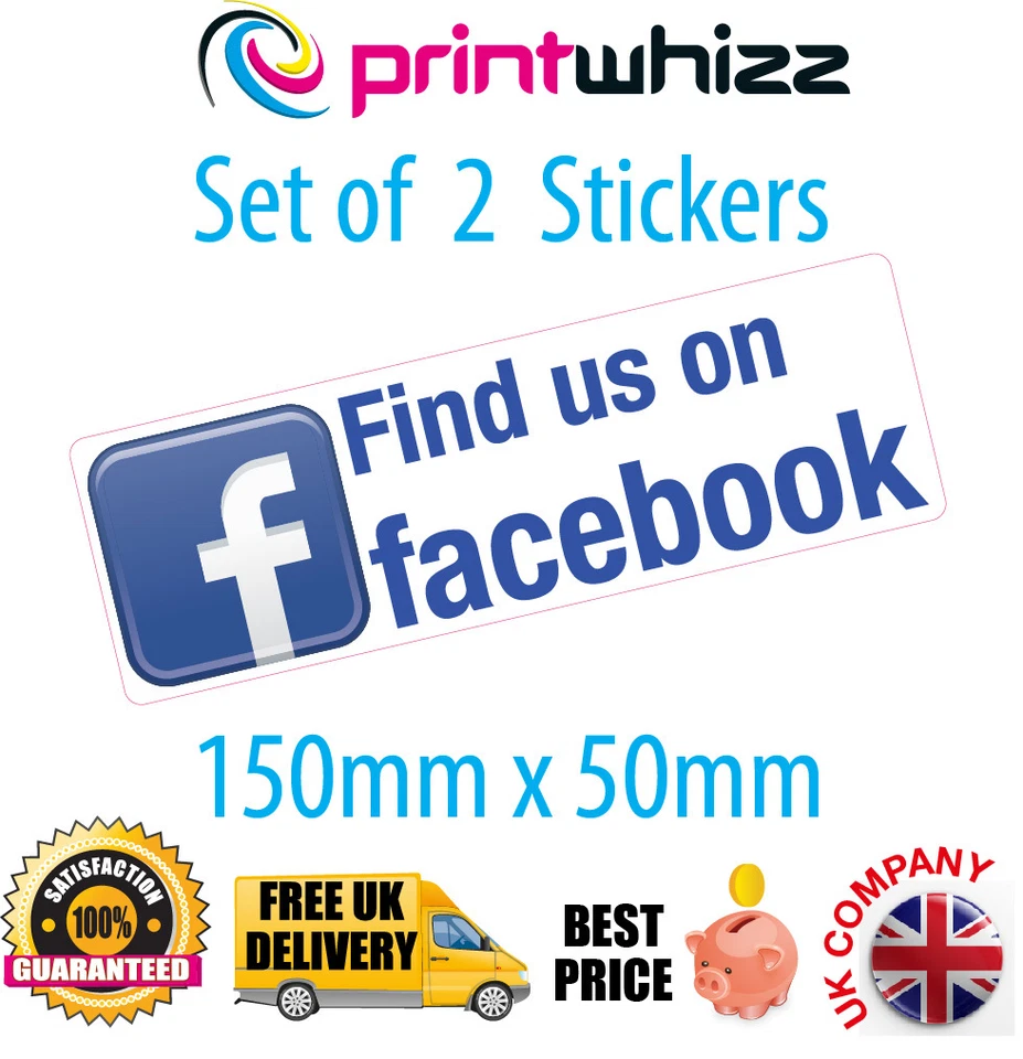 2x Find us on.. Social Network Stickers Shop Business Taxi Media Adverstising