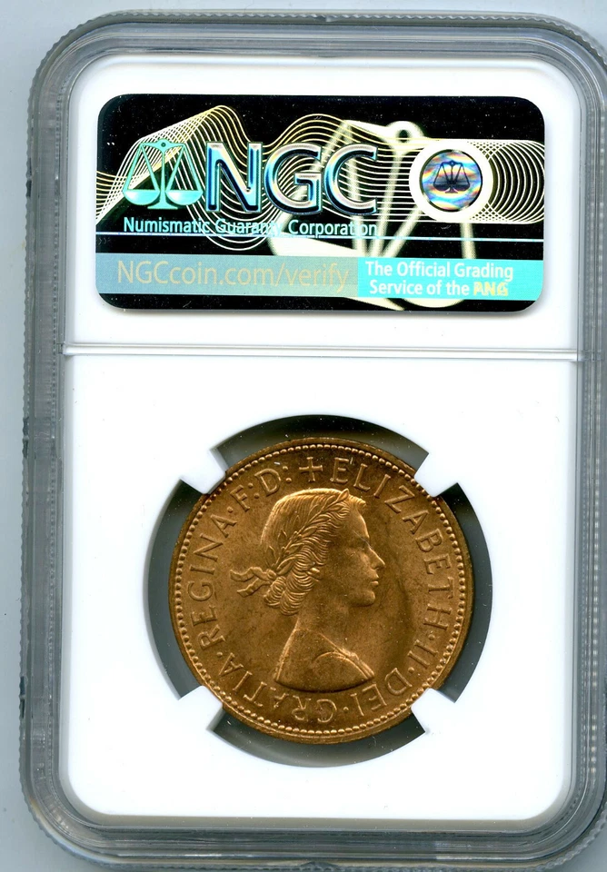 1966 GREAT BRITAIN BRITANNIA LARGE COPPER PENNY NGC MS64 RD LOW MINTAGE - Image 2 of 2