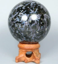 Natural MERLINITE Mystic Tumbled Ball Stone Shaman Psilomelane Gabbro Stand 54mm