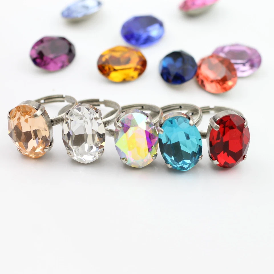 Damenring Fingerrig mit Swarovski-Kristalle Efsa Kristalle Oval Ring18mm glitzer - Bild 2 von 4