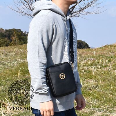 VERSACE Shoulder Bag Calf Leather Medusa Black From Japan | eBay