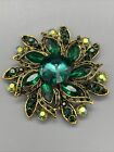 Tone Green Rhinestone Brooches Jewelry Contemporary Flower Brooch Pin Gold