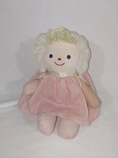 Bantam Vintage Plush Baby Doll Rattle 9 Inches Blonde Hair Bonnet Pink Outfit