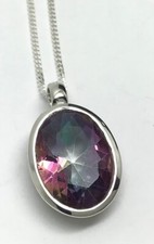 Mystic topaz oval pendant Solid Sterling Silver, necklace. 14 x 10mm. Gift Box.