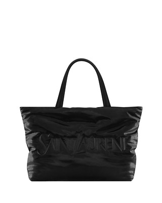 SAINT LAURENT $2600 Black Silktech Canvas Tote Bag New & Authentic