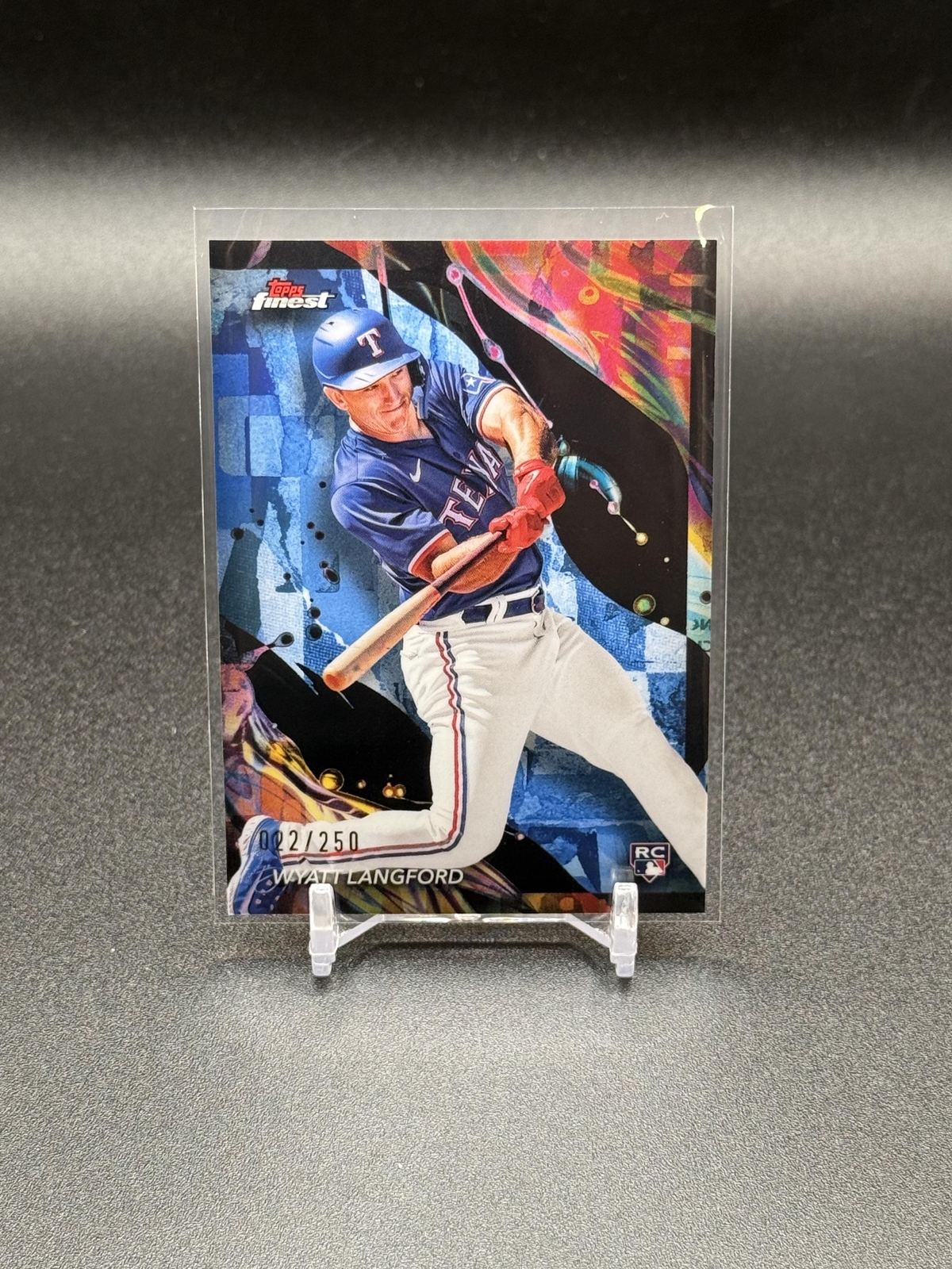 2024 Topps Finest Wyatt Langford 141 RC Uncommon Sky Blue Refractor /250 Rangers