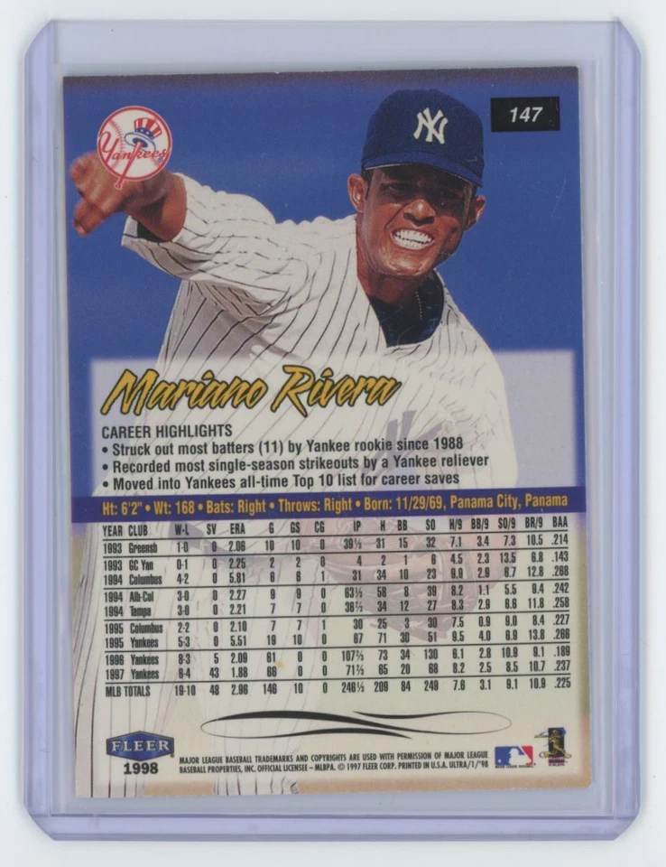 1998 Ultra Mariano Rivera New York Yankees #147 - Image 2 of 2