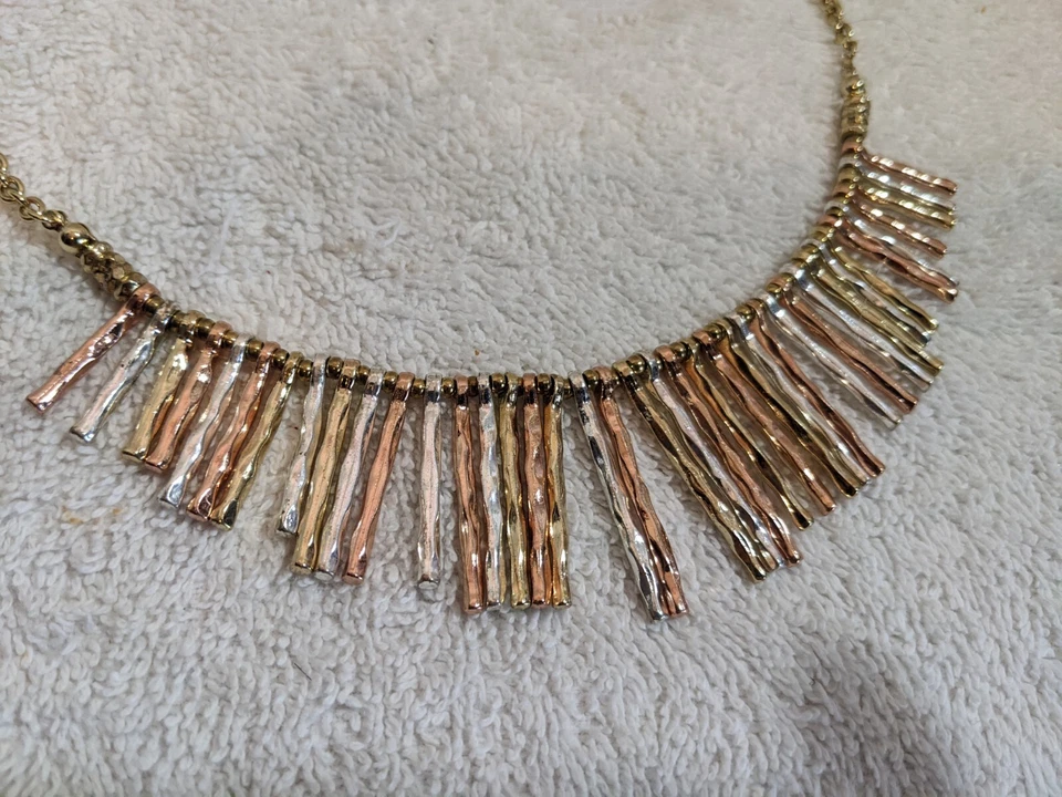 Collar Babero Barra Palo Alfani 17.5" Plata Hematita Oro 3 Tonos Collar Cadena Foto 2 de 4