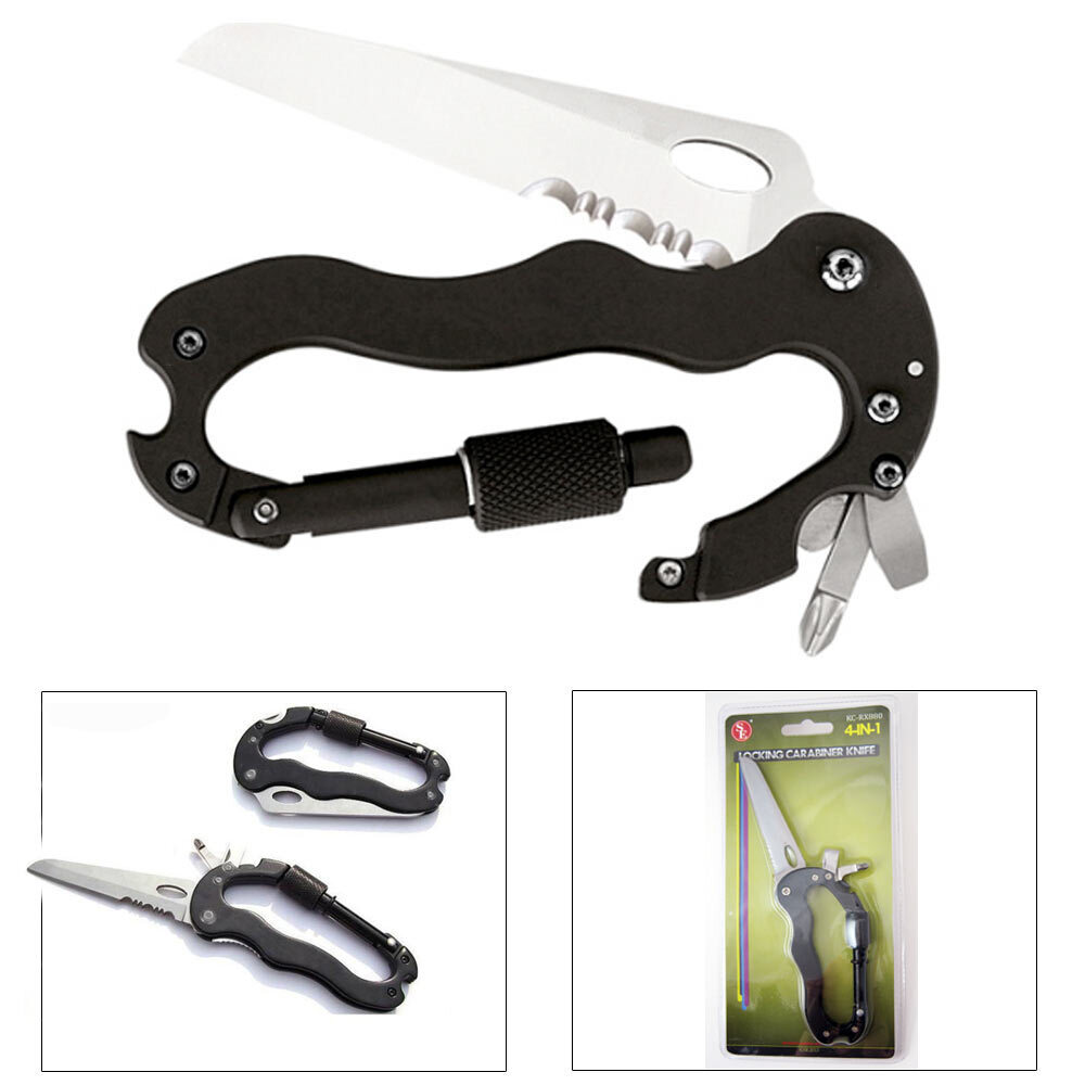 Mosquetón de Bloqueo Cuchillo MultiHerramienta con Destornillador Abridor de Botellas para Escalada