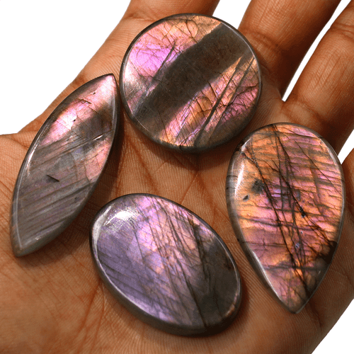 4 PC Natural Labradorite Multi Purple Flash 35mm-51mm Big Cabochon Gemstones Lot - Picture 2 of 11