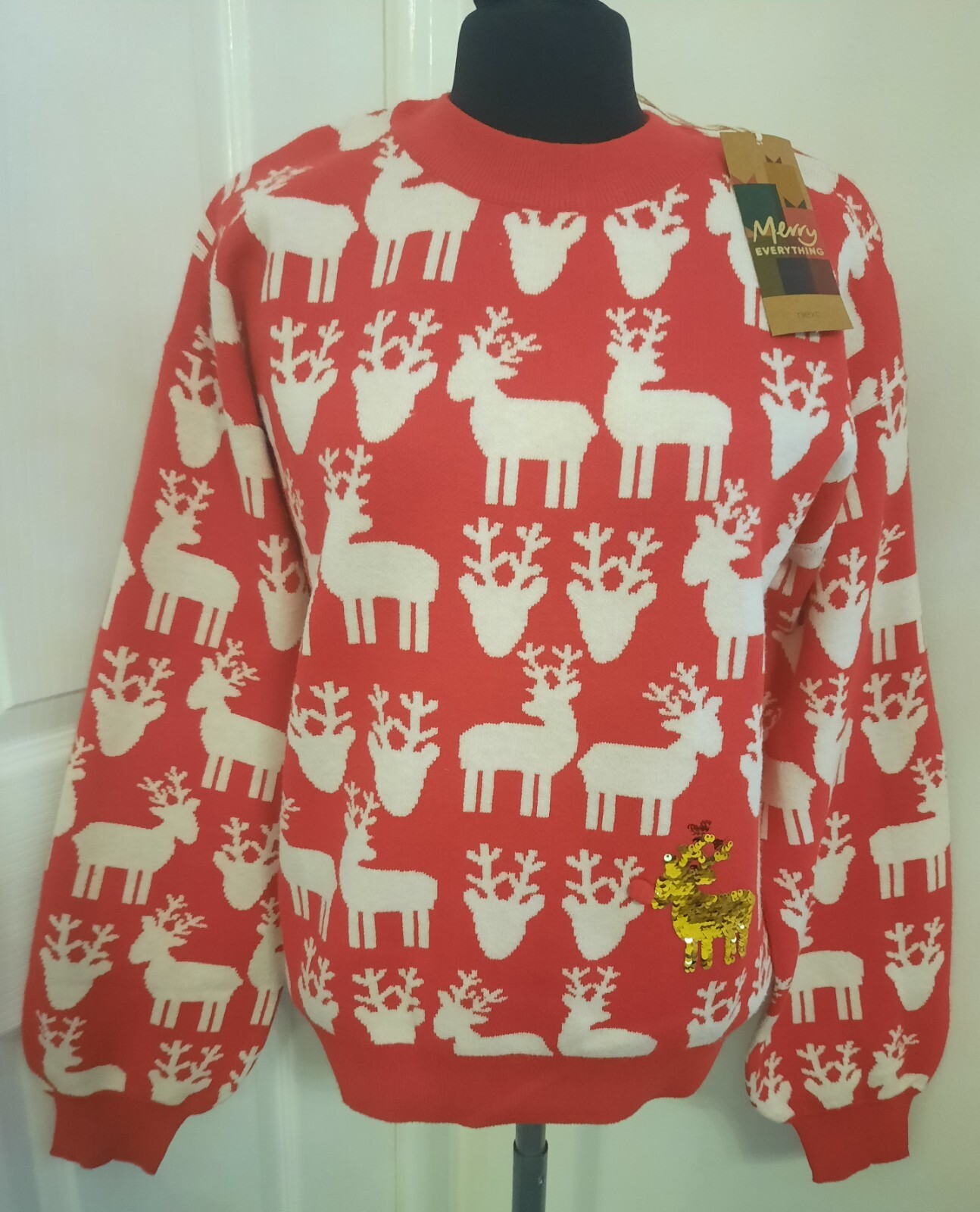 NEXT RED AND WHITE REINDEER LADIES CHRISTMAS JUMPER ,SMALL eBay
