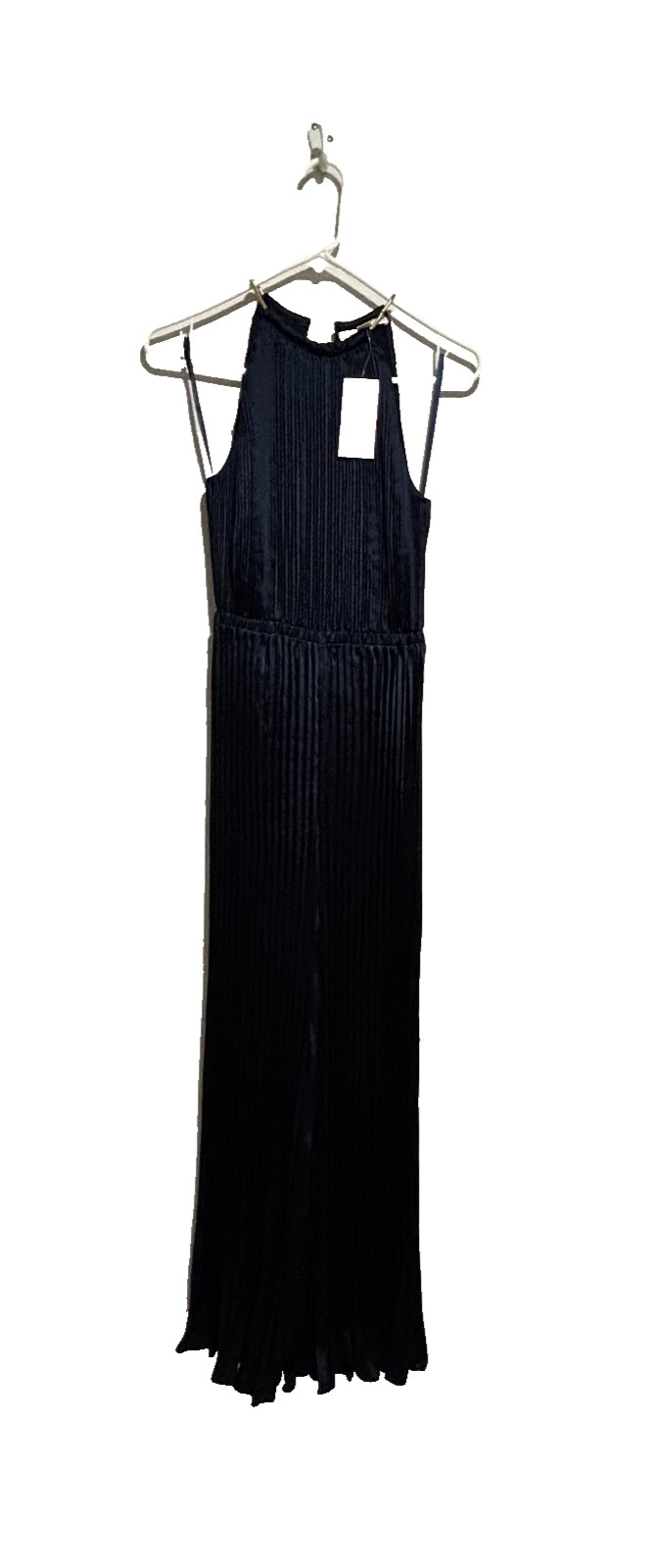 NWT Michael Kors Women's Midnightblue Pleated Satin Halter Neck Jumpsuit Size L thumbnail 3
