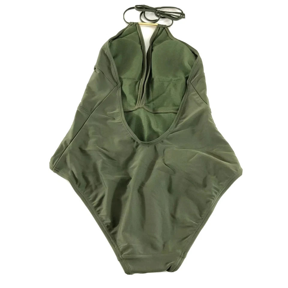Traje de baño Ted Baker London para mujer de una pieza halter profundo V verde oliva talla 2 EE. UU. 6 Foto 2 de 4