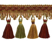 Wine Gold Green 2.75" Tassel Fringe Trim Cherry Grove [By The Yard]