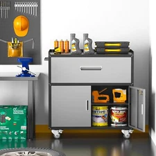 Cofar Metal Garage Cabinet, Rolling Tools Cart Chest with Wheels（Black/Gray）