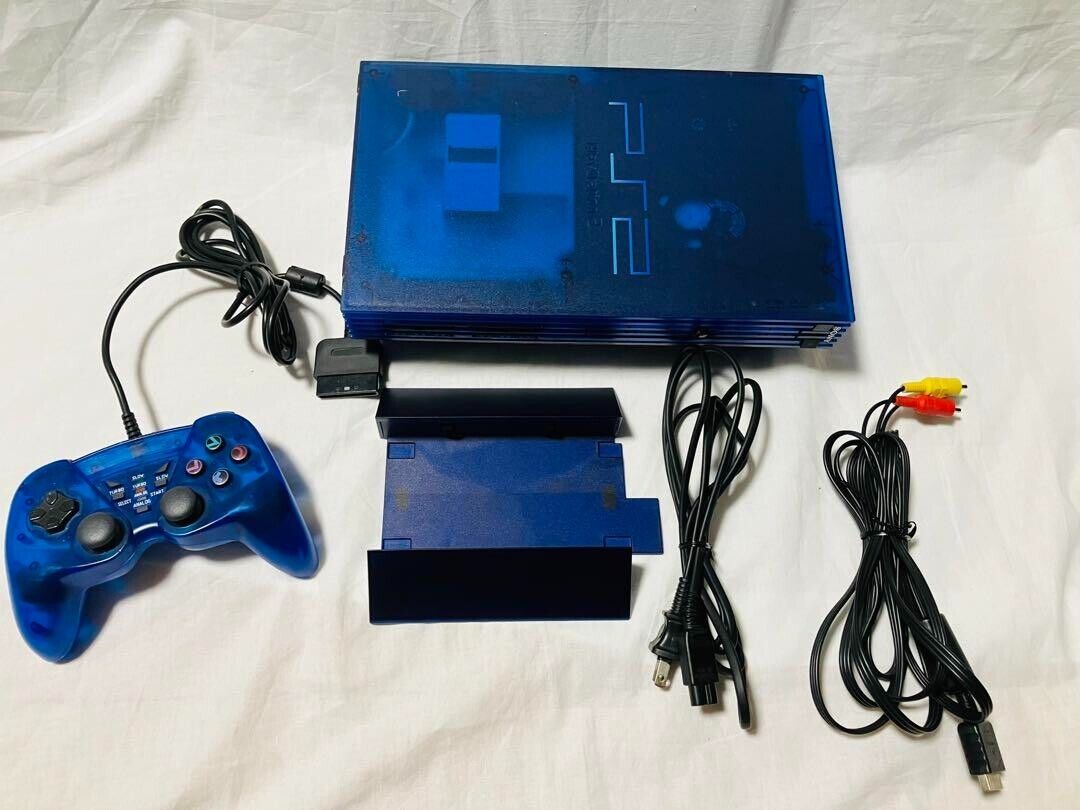 Sony Playstation 2 PS2 SCPH-37000 Ocean Blue Video Game Console Controller