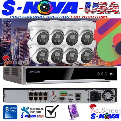 Hikvision NVR 4K 8CH  Security Camera System 4MP ColorVu DS-2CD2386G2-IU IP Lot