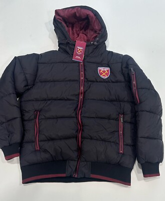 West Ham United Mens Hooded Puffer Crest Jacket In Black