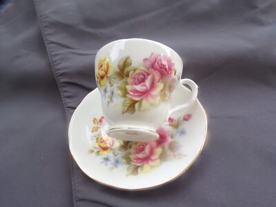 VTG Teacup & Saucer Duchess Bone China England Pink & Yellow Roses
