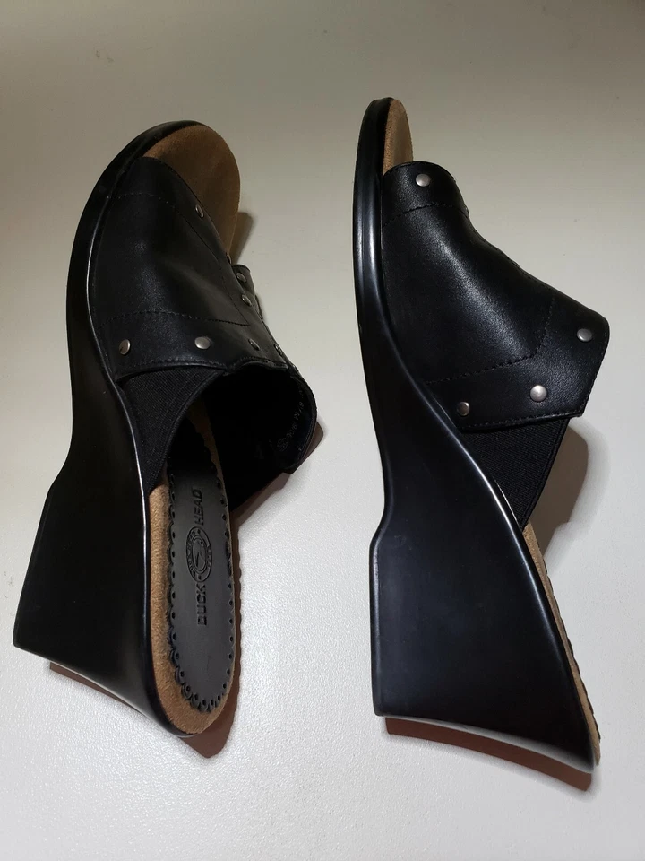 DIAPOSITIVAS DE CUÑA NEGRAS CABEZA DE PATO TALLA 6,5 USADAS EN EXCELENTE ESTADO Foto 4 de 4