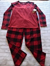 North Pole Buffalo Red Plaid Flannel Pajama Set Very Merry Long Sleeve Lounge S