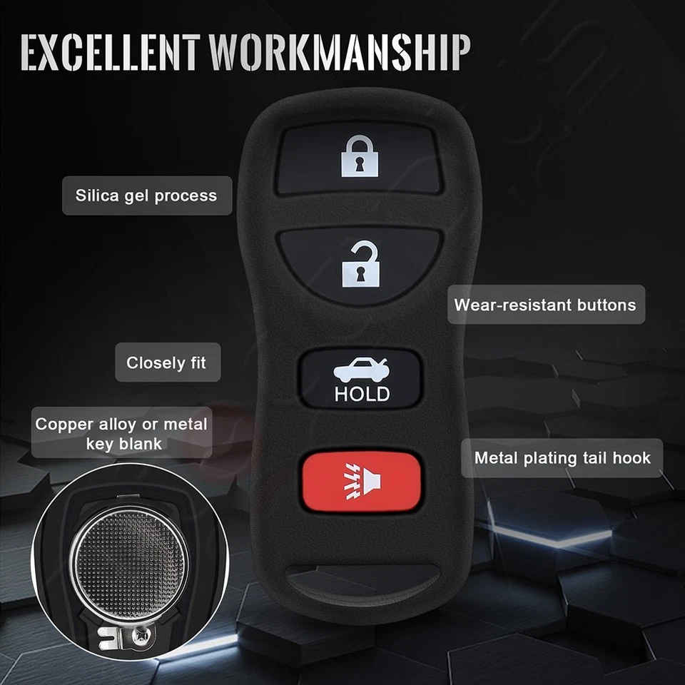 2 Llavero de coche remoto para Nissan para Altima para 350Z 2002-2004 2005 2006-2008 Foto 4 de 4