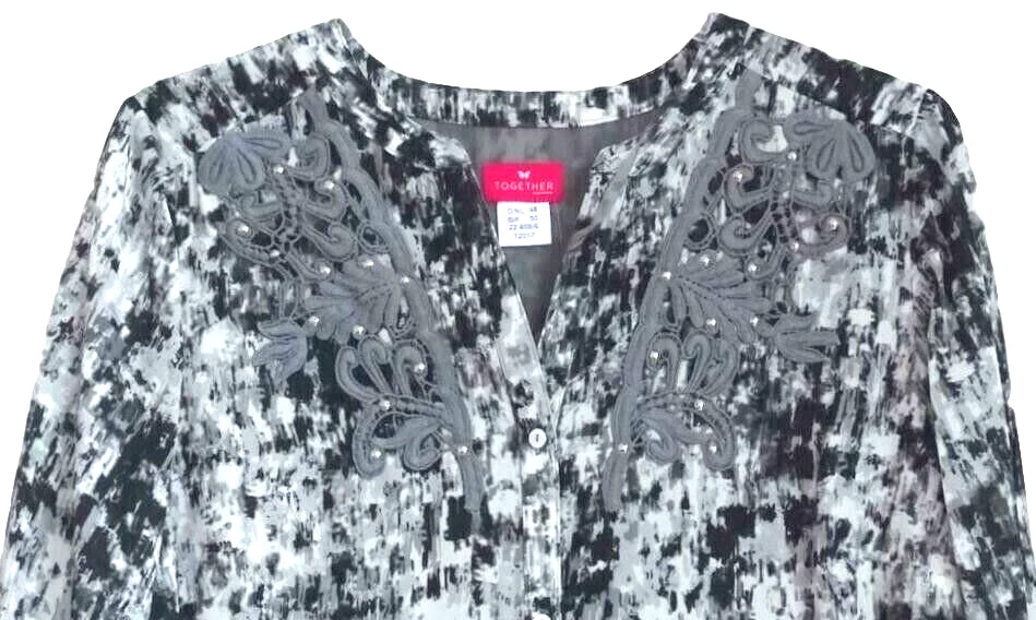 NEU Übergröße elegante Damen Long Bluse Tunika schwarz grau Spitze Glitzer Gr.48 - Bild 2 von 4