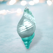 Blue Plump Spiral Shell Ornaments Set Of 2 Coastal Christmas Decor SHIPS WITHIN