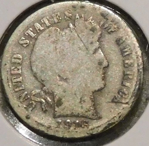Silver Dime - Barber - 1916-S (Worn, with some bangs and bumps.)
