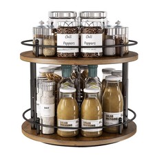 2 Tier Lazy Susan Organizer,2-Tier Spinning Spice Rack with Stable Carousel B...