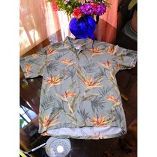 Paradise Found Mens Hawaiian Shirt Medium Sage Green Bird of Paradise Rayon M