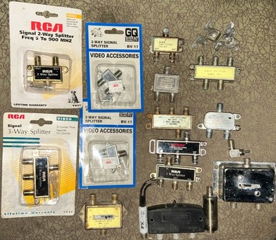 Lot of 19 Coaxial TV 2 3 & 4-way Splitters & 2 Set UHF/VHF/FM Combiners + Switch