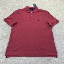 Nautica Polo Shirt Mens Medium Red Classic Fit Solid Logo Short Sleeve KR8100