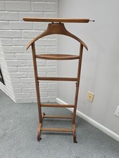 Vintage MCM Wood Gentleman's Butler Valet Stand Clothes Suit Hanger Rack