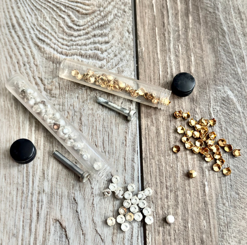 Vtg Rhinestone Settings Prong Set Silver & Gold Tones w/Tool For Jewelry Making