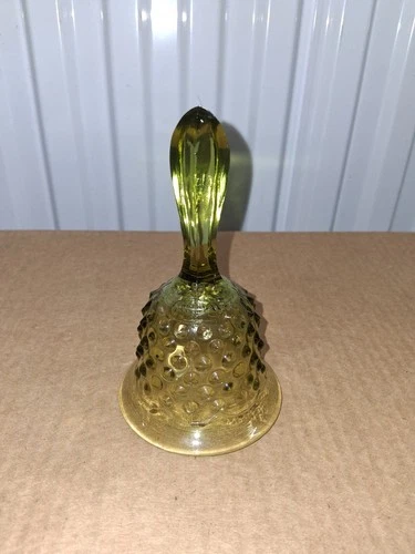 Fenton Hobnail Uranium/Vaseline Green Glass Bell w/ Clapper Vintage