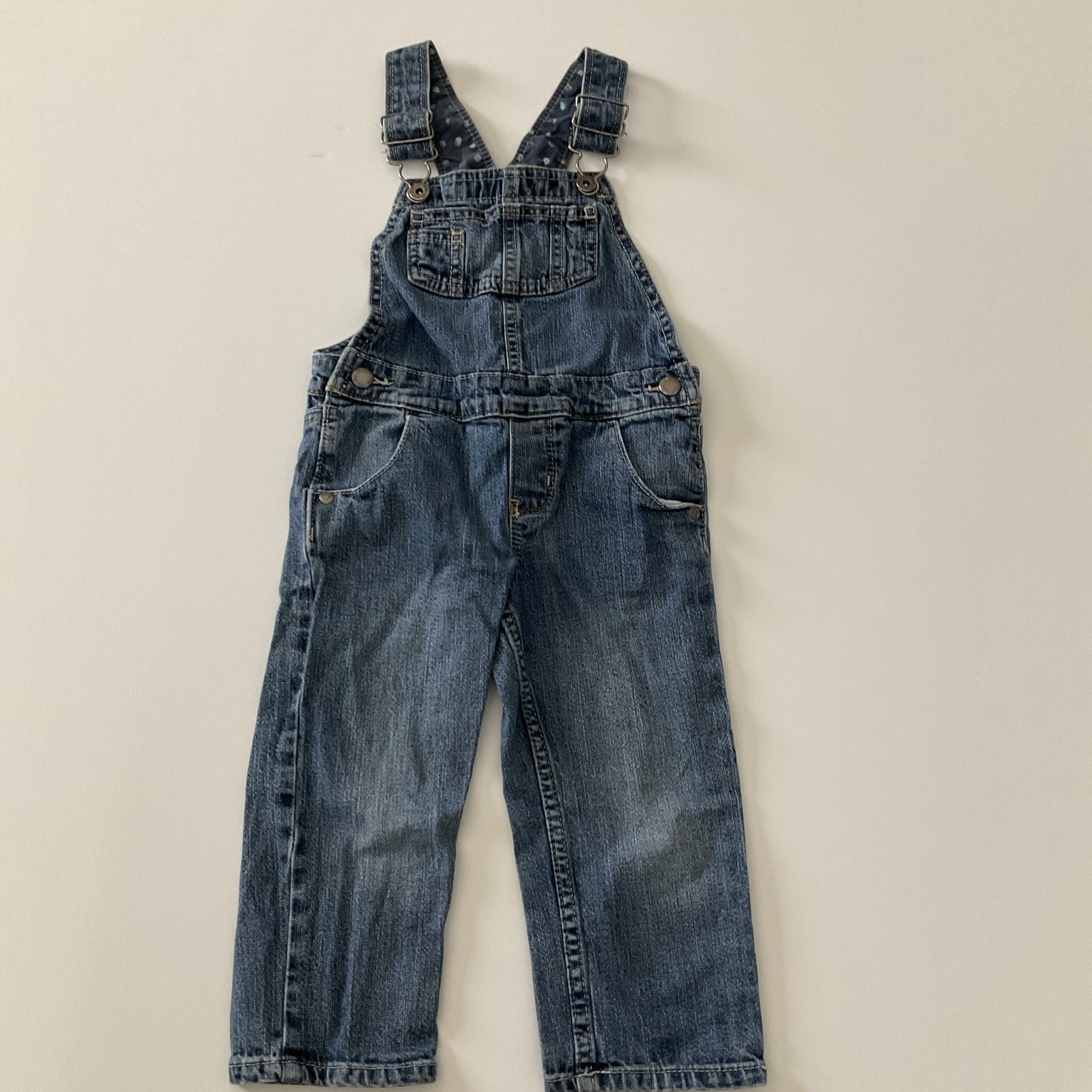 OshKosh Genuine Kids Girl's Denim Jean Overalls Floral Detail Size 2t