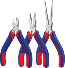 Mini Pliers Set, 3-Piece Small Pliers Tool Kit Includes 4” Diagonal Plier, 5” Lo