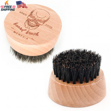 Small and round Beard Brush, Pocket Travel Men'S Wooden Boar Bristle Hair Beard