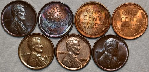 7x AU-UNC Lincoln Cents, 1909-P, 3x 1909-P VDB, 1920-S, 1928-P, & 1930-S
