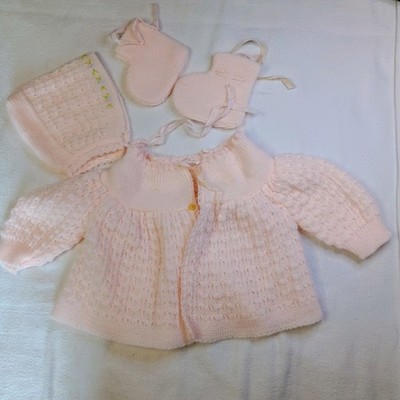 Baby Girl Layette Pink Set Vintage 50s Crochet Made In Italy Renzo's Sweater Cap