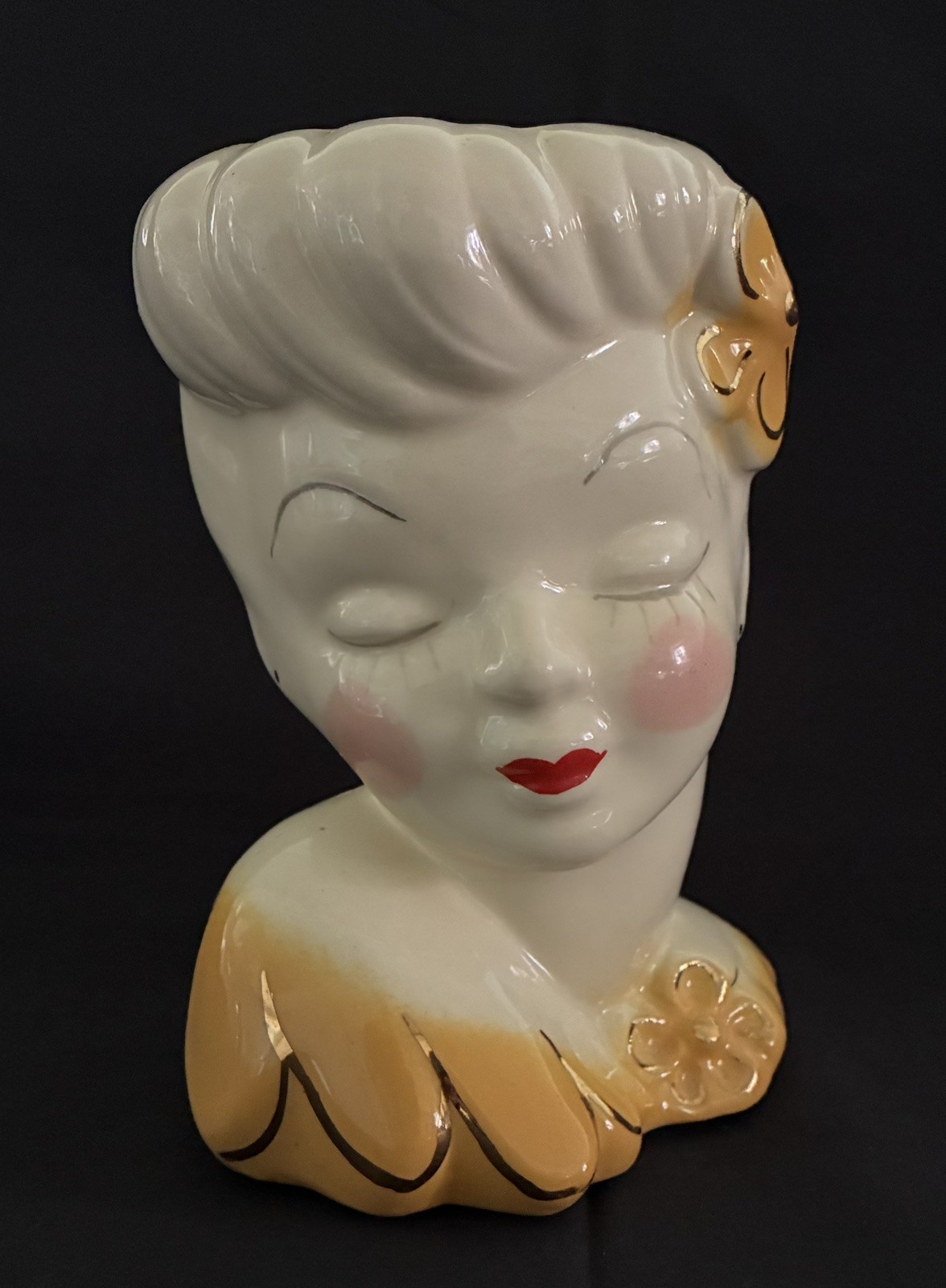 HEAD VASE vintage GLAMOUR GIRL LADY woman HEADVASE Yellow MCM rockabilly Betty