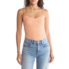ELODIE Women  s Orange V-neck Textured Bodysuit size S