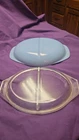 PYREX 1033 Blue Milk Glass Divided Bowl Clear Base Pressed Glass USA 1950s