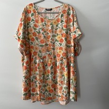 BloomChic Floral Tiered Tunic Dress Short Sleeve White Orange Women Size 26