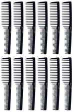 Krest 6000 Black 7" Teasing Vent Hair Comb Space Tooth Wide Teeth Comb 1 Dozen 