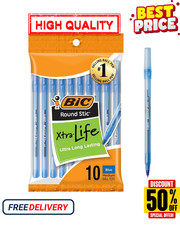 10-Count Pack BIC Round Stic Xtra Life Blue Ballpoint Pens, Medium Point 1.0mm 