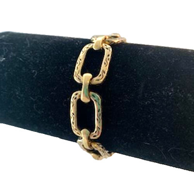 Monet Bracelet Signed Goldtone Large Links Pretty Leaf Etching Nice VTG with Tag